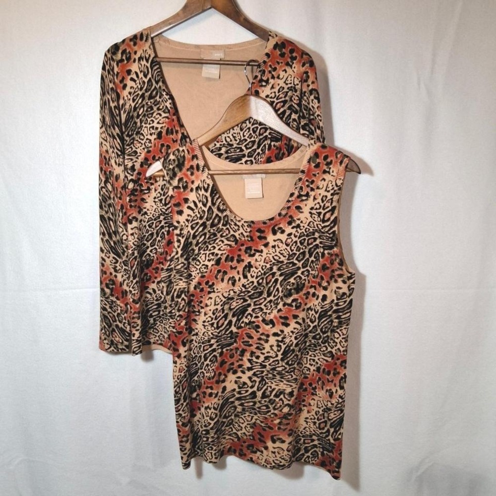 Wear It Womens Leopard Print Twin Set Cardigan & Tank Tan Black Rust Size L
